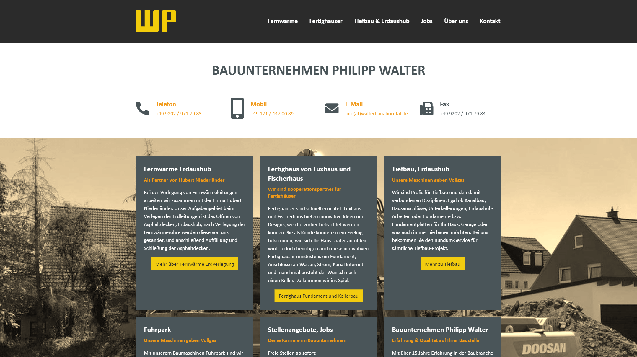 Website von Bauunternehmen Philipp Walter im Ahorntal